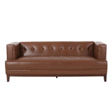 Raintree Mid Century Modern Faux Leather Tufted 3 Seater Sofa, Cognac Brown and Espresso Noble House