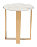 Zuo Modern Atlas Composite Stone, Stainless Steel Modern Commercial Grade End Table White, Gold Composite Stone, Stainless Steel