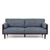 Sofia Mid-Century Modern Upholstered 3 Seater Sofa, Charcoal and Dark Walnut Noble House
