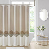 Madison Park Panache Transitional Pieced and Embroidered Shower Curtain Tan 72x72" MP70-8169