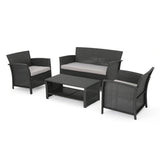 Santa Lucia Outdoor 4 Piece Grey Wicker Chat Set with Silver Water Resistant Cushions