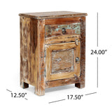 Offerman Boho Handcrafted Wood Nightstand, Natural and Distressed White Noble House
