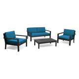 Santa Ana Outdoor 4 Seater Acacia  Wood Chat Set with Cushions, Wire Brushed Dark Gray and Dark Teal Noble House