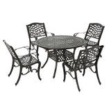 Windley Outdoor 5 Piece Hammered Bronze Finished Aluminum Dining Set with Expandable Dining Table Noble House