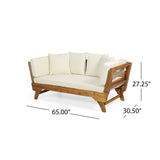 Serene Outdoor Acacia Wood Expandable Daybed with Water Resistant Cushions, Teak, Beige, and Khaki Noble House