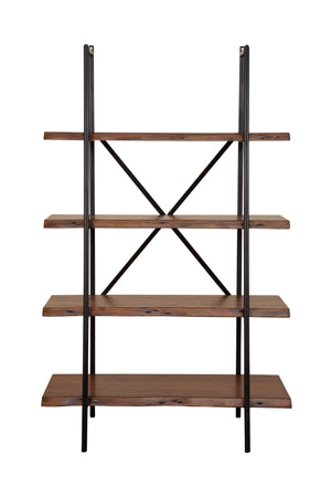Alpine Furniture Live Edge 4 Shelf Bookshelf, Light Walnut 1968-69 Light Walnut Solid Acacia Wood with Metal Frame 48 x 21.5 x 78.5