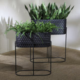 Sagebrook Home Contemporary Metal, Set of 2 -  20/24" Oval Planters, Black 16425 Black Metal