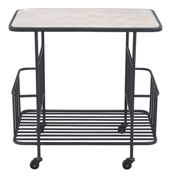 Zuo Modern Argus MDF, Steel Modern Commercial Grade Bar Cart Natural, Black MDF, Steel
