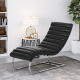 Pearsall Modern Channel Stitch Chaise Lounge, Midnight Black and Silver Noble House