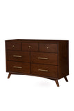 Alpine Furniture Flynn Mid Century Modern 7 Drawer Dresser, Walnut 966WAL-03 Walnut Mahogany Solids & Okoume Veneer 56 x 19 x 36.5