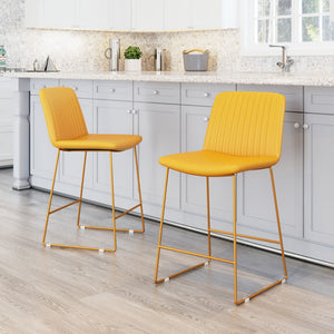 Zuo Modern Mode 100% Polyurethane, Plywood, Steel Modern Commercial Grade Counter Stool Set - Set of 2 Yellow 100% Polyurethane, Plywood, Steel