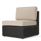 Santa Cruz Outdoor Dark Brown Wicker Armless Sectional Sofa Seat with Beige Water Resistant Cushions (Set of 2)