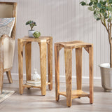 Gilliland Handcrafted Boho Mango Wood Side Tables, Natural Noble House