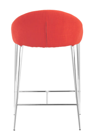 Zuo Modern Reykjavik 100% Polyester, Plywood, Steel Mid Century Commercial Grade Counter Stool Set - Set of 2 Tangerine, Chrome 100% Polyester, Plywood, Steel