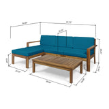 Santa Ana Outdoor 3 Seater Acacia Wood Sofa Sectional with Cushions, Teak and Dark Teal Noble House
