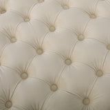 Noble House Jaymee Modern Glam Button Tufted Velvet Ottoman, Ivory and Dark Brown