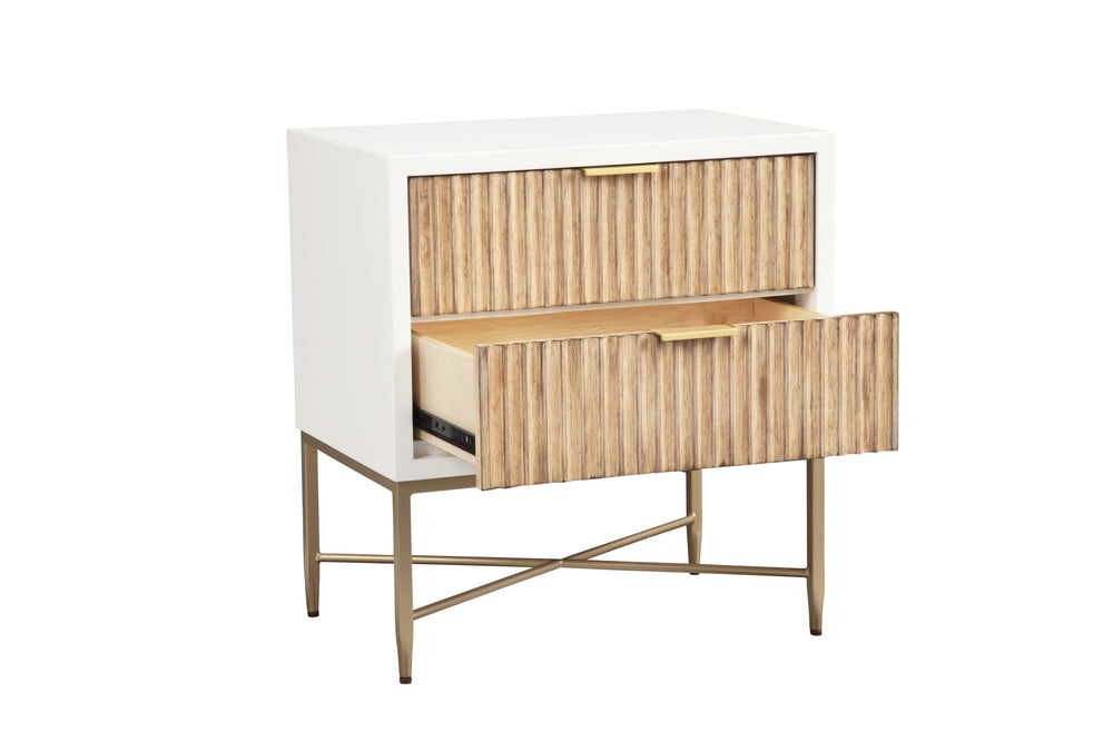 Larsen Nightstand in White/Natural - Elegant Mahogany with Gold Accents, Felt Lined Drawers