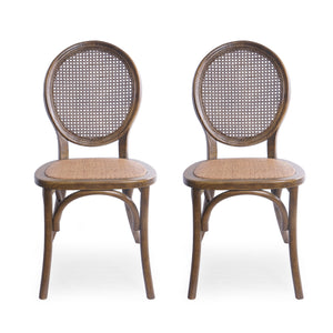 Chittenden Elm Wood and Rattan Dining Chair with Rattan Seat, Brown Noble House