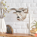 Glynn Handcrafted Aluminum Bison Wall Decor, Raw Nickel Noble House