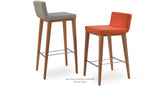 Dallas Wood Stools Set: Dallas Wood Light and One Grey and One Orange Leatherette