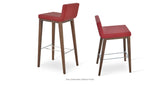 Dallas Wood Stools Set: Two Dallas Wood Stool Red Leatherette