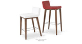 Dallas Wood Stools Set: Dallas Wood and One White and One Red Leatherette