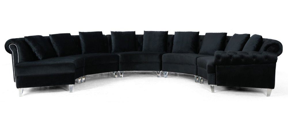 VIG Furniture Divani Casa Darla - Modern Black Velvet Circular Sectional Sofa VG2T1124-5P-BLK-2