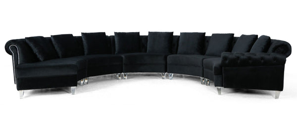 VIG Furniture Divani Casa Darla - Modern Black Velvet Circular Sectional Sofa VG2T1124-5P-BLK-2
