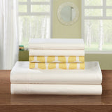 Solid White with Bailee Yellow Print Queen 6pc Sheet Set