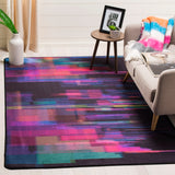 Daytona 103  Power Loomed Polyester Pile Rug Black / Fuchsia