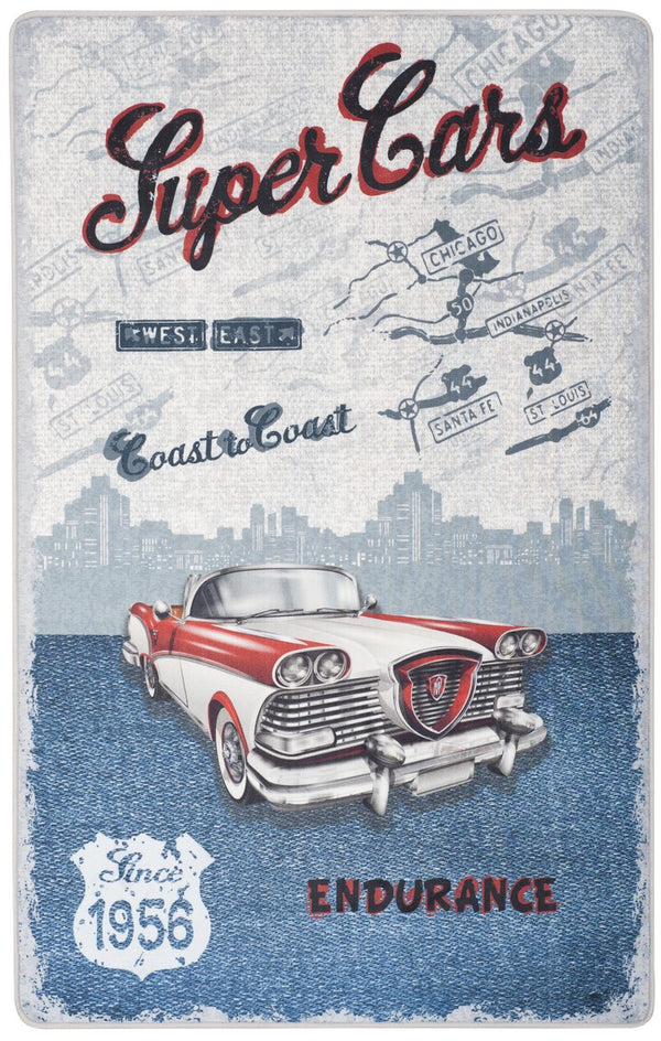 Daytona 106  Power Loomed Polyester Pile Rug Light Grey / Blue