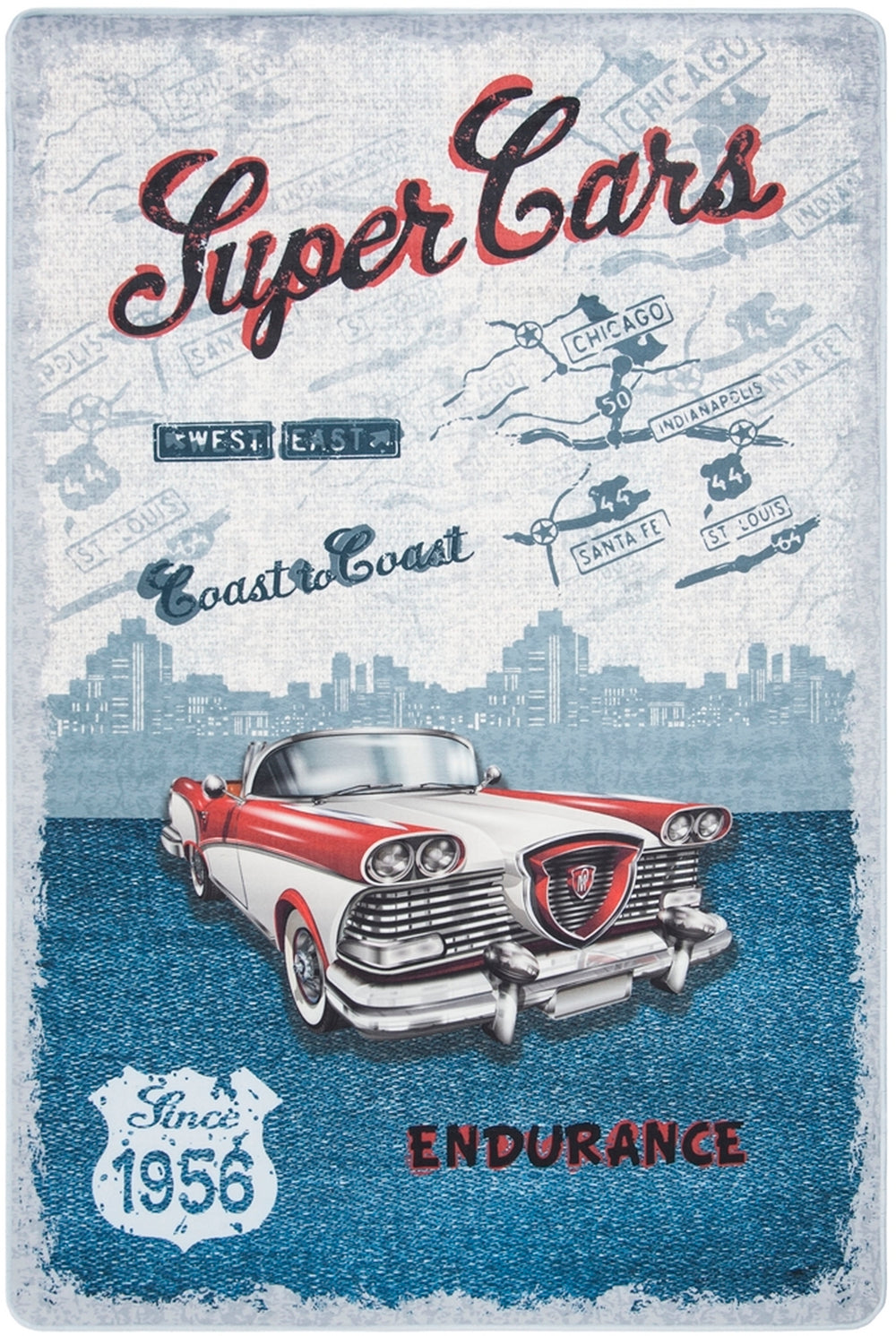 Daytona 106  Power Loomed Polyester Pile Rug Light Grey / Blue