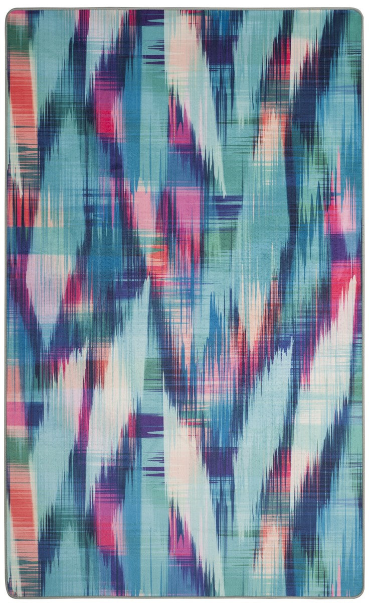 Daytona 118  Power Loomed Polyester Pile Rug Turquoise / Fuchsia