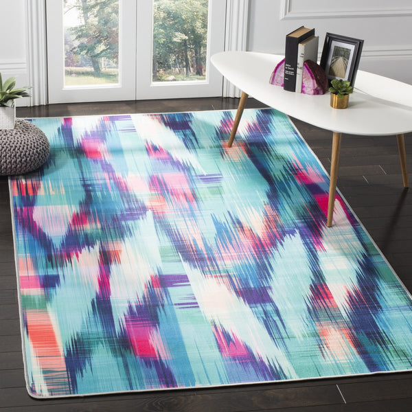 Daytona 118  Power Loomed Polyester Pile Rug Turquoise / Fuchsia