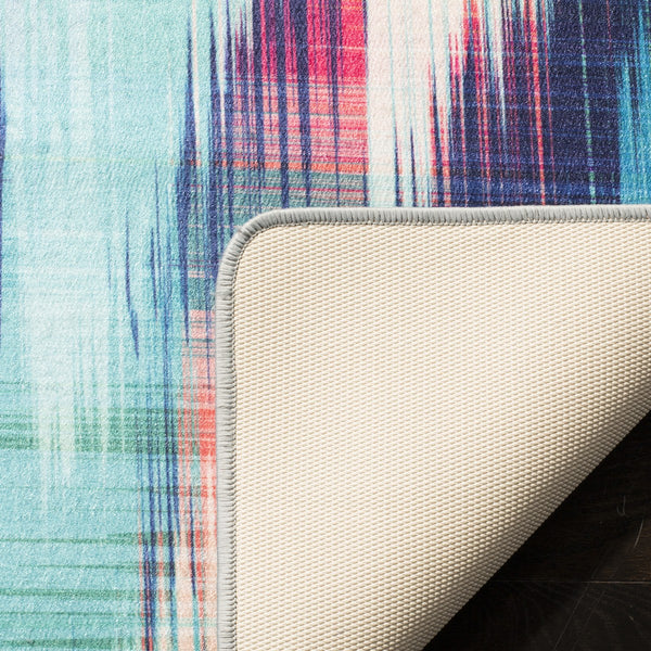 Daytona 118  Power Loomed Polyester Pile Rug Turquoise / Fuchsia