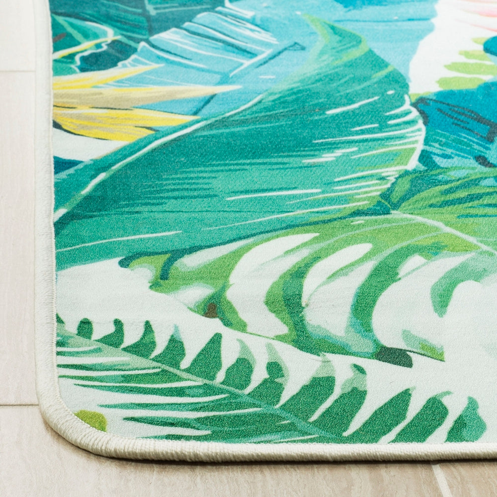 Daytona 121  Power Loomed Polyester Pile Rug Ivory / Green