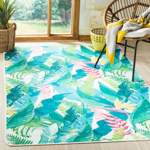 Daytona 121  Power Loomed Polyester Pile Rug Ivory / Green