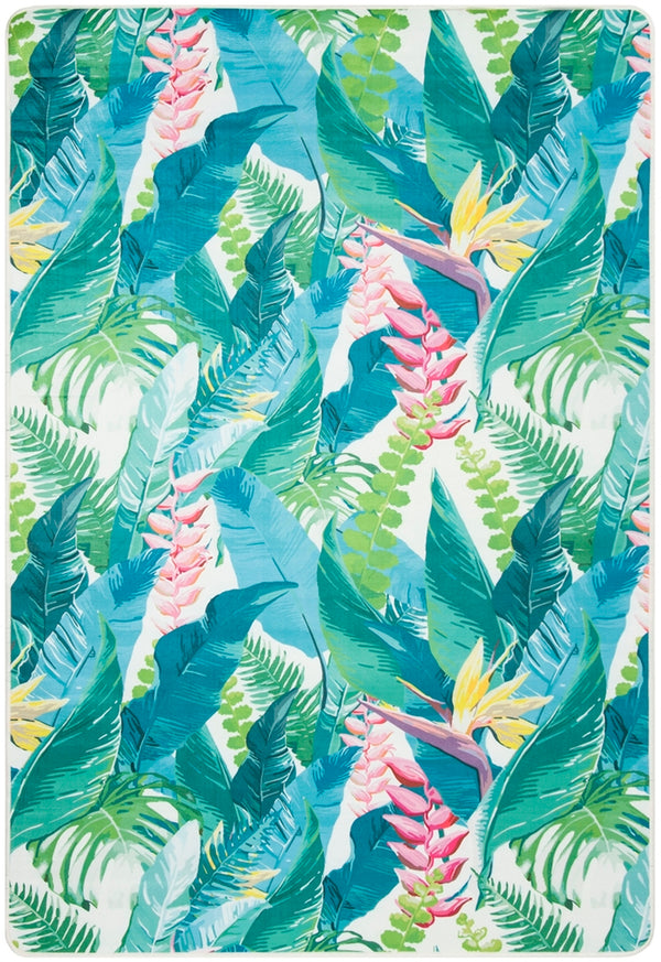 Daytona 121  Power Loomed Polyester Pile Rug Ivory / Green