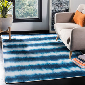 Daytona 124  Power Loomed Polyester Pile Rug Ivory / Blue