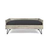 Bonneville Mid-Century Modern Pet Bed with Acacia Wood Frame, Light Gray and Gray