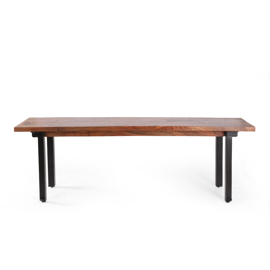 Noble House Pisgah Handcrafted Modern Industrial Mango Wood Dining Bench, Country Brown and Black
