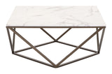 English Elm EE2623 Composite Stone, Steel Modern Commercial Grade Coffee Table White, Antique Brass Composite Stone, Steel