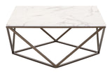 Zuo Modern Tintern Composite Stone, Steel Modern Commercial Grade Coffee Table White, Antique Brass Composite Stone, Steel