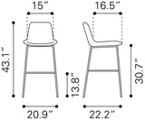 Zuo Modern Byron 100% Polyurethane, Plywood, Steel Modern Commercial Grade Barstool White, Black 100% Polyurethane, Plywood, Steel