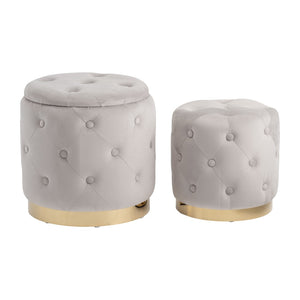 Sagebrook Home Contemporary Set of 2 -  14"/18" Tufted Storage Ottoman,  Light Grey 18093-05 Gray Mdf