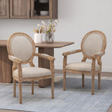 Judith French Country Wood Upholstered Dining Chair, Beige and Natural Noble House