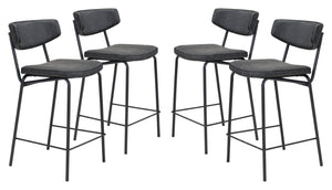 Zuo Modern Sharon 100% Polyurethane, Plywood, Steel Modern Commercial Grade Counter Stool Set - Set of 4 Vintage Black, Black 100% Polyurethane, Plywood, Steel