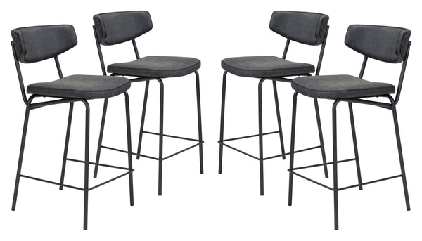 Zuo Modern Sharon 100% Polyurethane, Plywood, Steel Modern Commercial Grade Counter Stool Set - Set of 4 Vintage Black, Black 100% Polyurethane, Plywood, Steel
