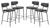 Zuo Modern Sharon 100% Polyurethane, Plywood, Steel Modern Commercial Grade Counter Stool Set - Set of 4 Vintage Black, Black 100% Polyurethane, Plywood, Steel