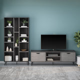 Bramhall Mid Century 2 Piece Faux Wood Entertainment Center Set, Sonoma Gray Oak Noble House